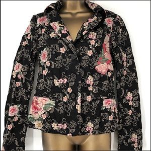 NWOT Johnny Was jacket black w/ pinkfloral embroidery Size: S